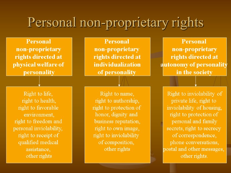 Personal non-proprietary rights  Personal  non-proprietary  rights directed at  physical welfare